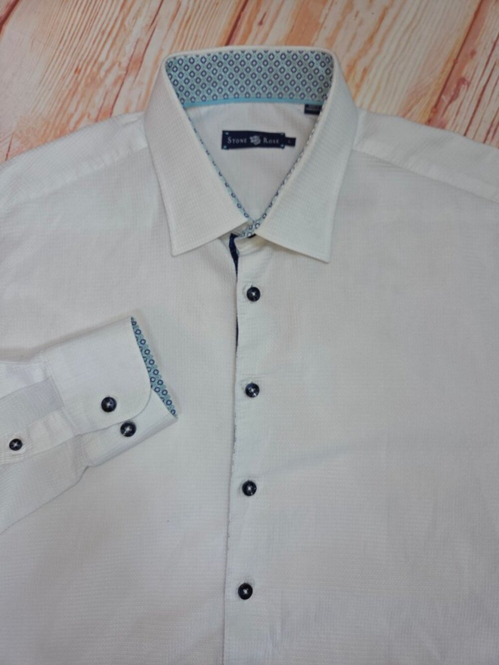 Stone Rose Mens White Textured Cotton Shirt Large